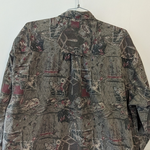 Vintage Eddie Bauer Canvas Hunter Western Pioneer Print Button Down Shirt - Picture 6 of 14
